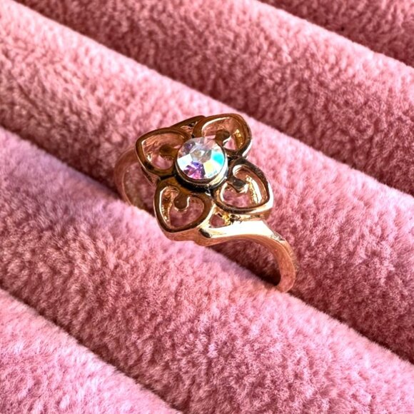 Park Lane "Freesia" Ring W/ Iridescent Crystal Center Floral Design Size 8 3/4 - Picture 7 of 7